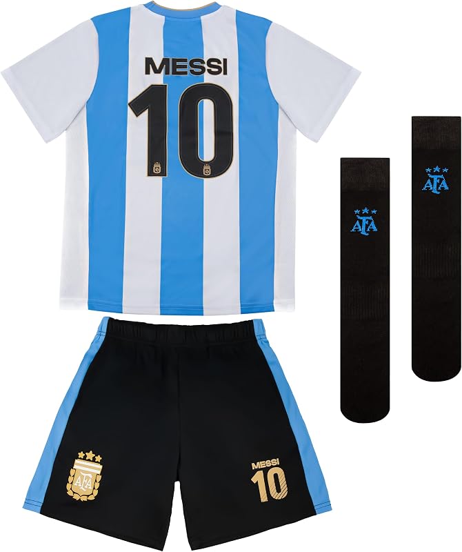 Messi Argentina 3-Star Youth Kit (Jersey + Shorts + Socks)